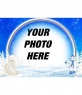 A polar bear and a snowman precede your picture in this icy environment, with a