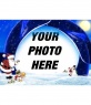 Christmas card blue background and snow in which to insert your picture, are Santa