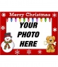 Photo frame with red border, snowflake, snowman and dog