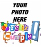 Postal happy birthday with letters in colors, streamers and balloons