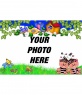 Photo frame happy with pictures of teddy bears and flowers green edges