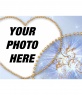 Heart-shaped frame with gold buttons and a blue background