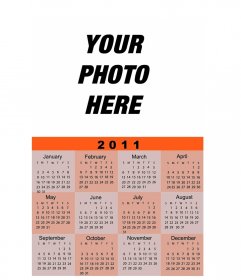 Calendar for the year 2011. In English and orange tones. Characters in black. You can customize the composition with your favorite photo or image.