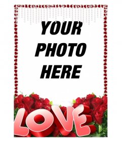 Frame photos of young hearts with the text Love and roses