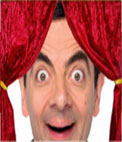 The curtain opens. Photomontage to decorate your picture with theater curtains open.