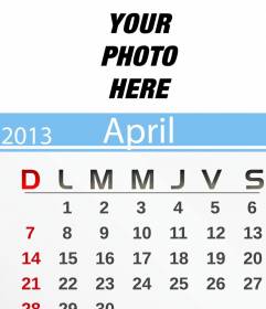 April 2013 Calendar personalized with your photo