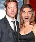 Photomontage with celebrities, actors, in this case. Put your face instead of Angelina Jolie, dressed in black with Bradd Pitt embraced. To show off a companion. 427