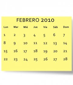February 2010 Calendar, customizable with your