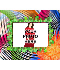 Montage to frame a photograph. Photo frame with psychedelic colors, and square waves. horizontal