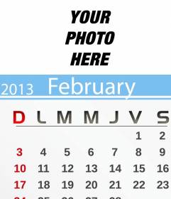 February 2013 Calendar personalized with your photo