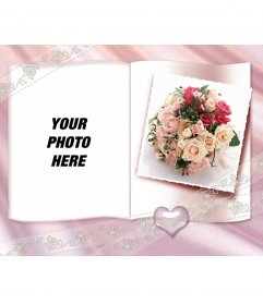 Photo Frame with a book with little heart, roses and ornamental center
