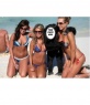 I want to be a monkey! Photomontage in which three young men in swimsuits on the