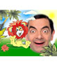 Photo frame drawn smiling lion in the jungle