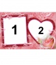 Frame for two pictures, one square and one heart shaped, pink background hearts and
