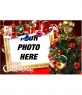 Beautiful Christmas card with Christmas decorations, gifts, pictures of Santa Claus