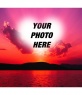 Photomontage of a sunset with a pink sky and a heart shaped frame where we can put a