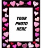 photo frame with pink hearts on black background of different sizes and shapes