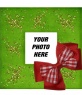 Christmas photo frame with red ribbon and green background