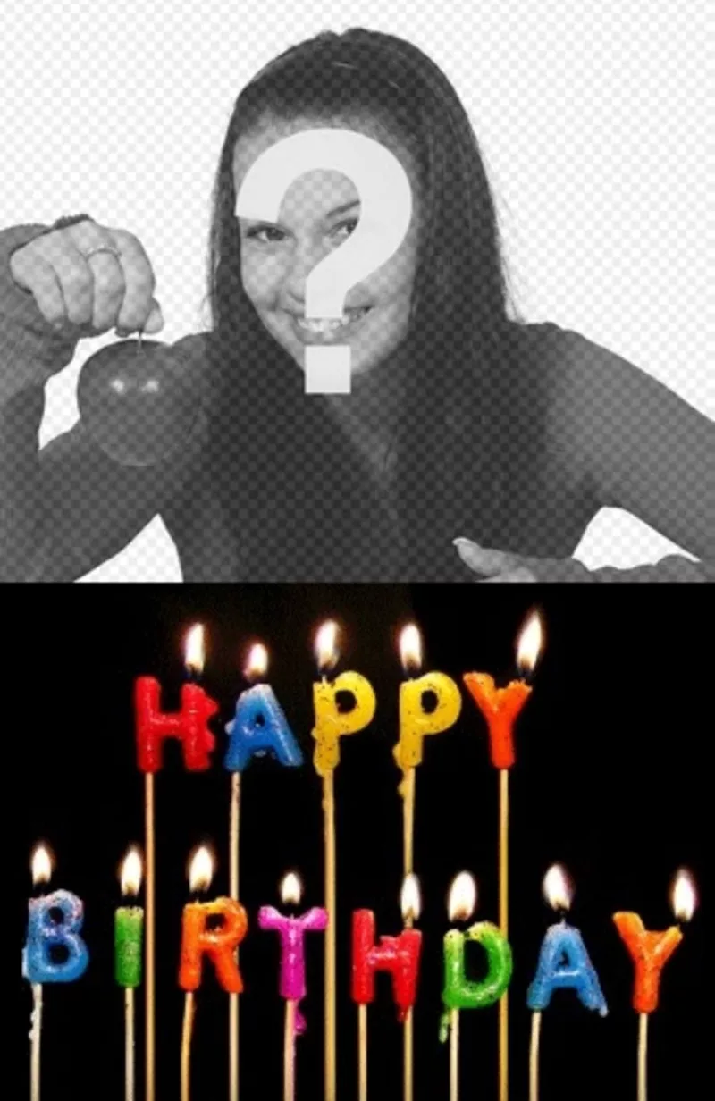 Template to create a personalized birthday card with your photo, you can upload to add these candles burning with the text colors Happy Birthday. Your photo will appear in the..