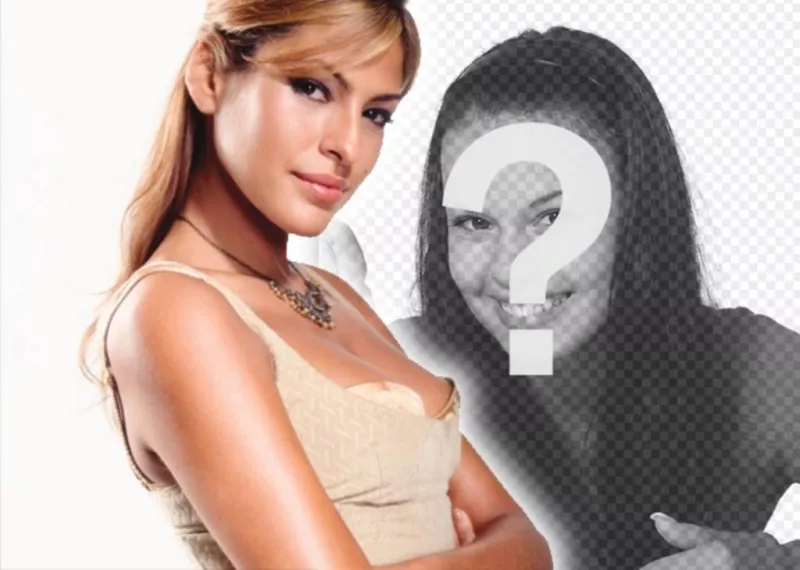 Template for your photo collage with popular characters and celebrities. Upload your photo and stand next to Eva Mendes, model and actress. It's..