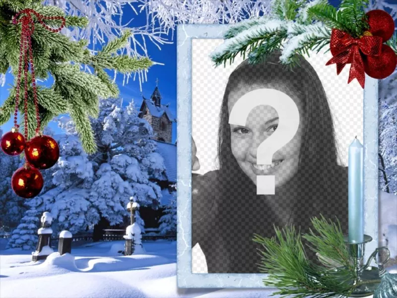 Christmas card with your photo on a white rectangular frame. ..