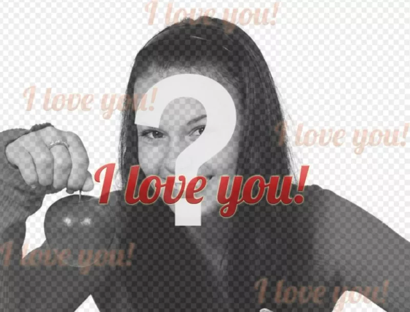 Photomontage consisting of a collage that one, I love you, in English invades the digitized photograph of your choice with red letters. On this page you have more effects to print, email, or decorate your photos with..