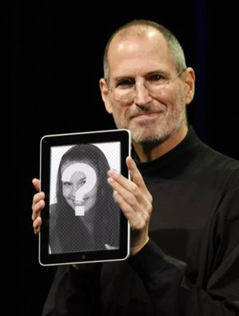 Photomontage with popular characters. in this montage, Steve Jobs, Apple CEO shows off your photo in an..