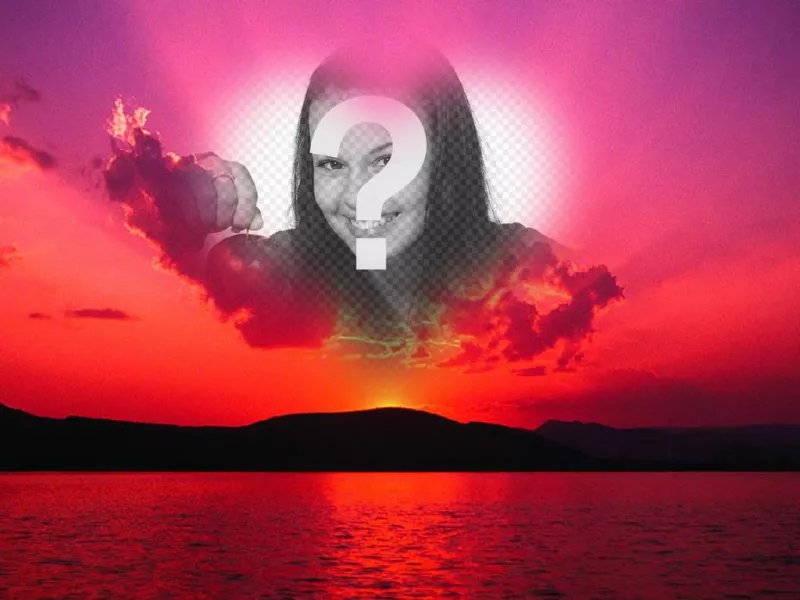 Photomontage of a sunset with a pink sky and a heart shaped frame where we can put a..