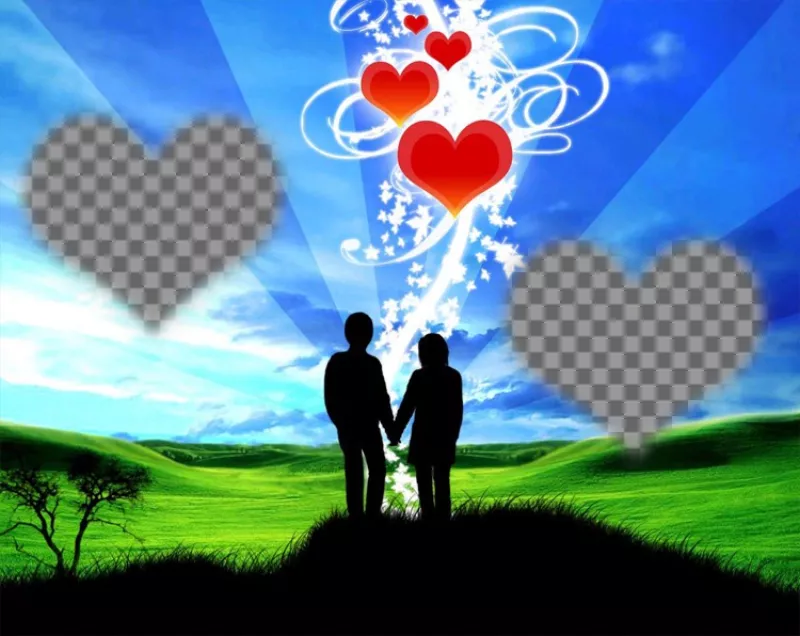 Marco online with two hearts and background of a couple. ..