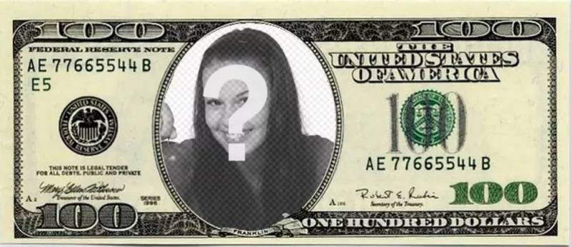 Photo montage of a 100 dollars bill to put your photo inside and amaze your..