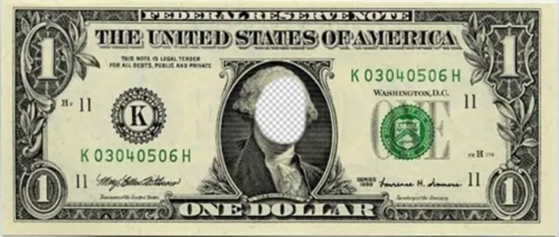 Original photomontage where you can put your face on the one dollar bill ..