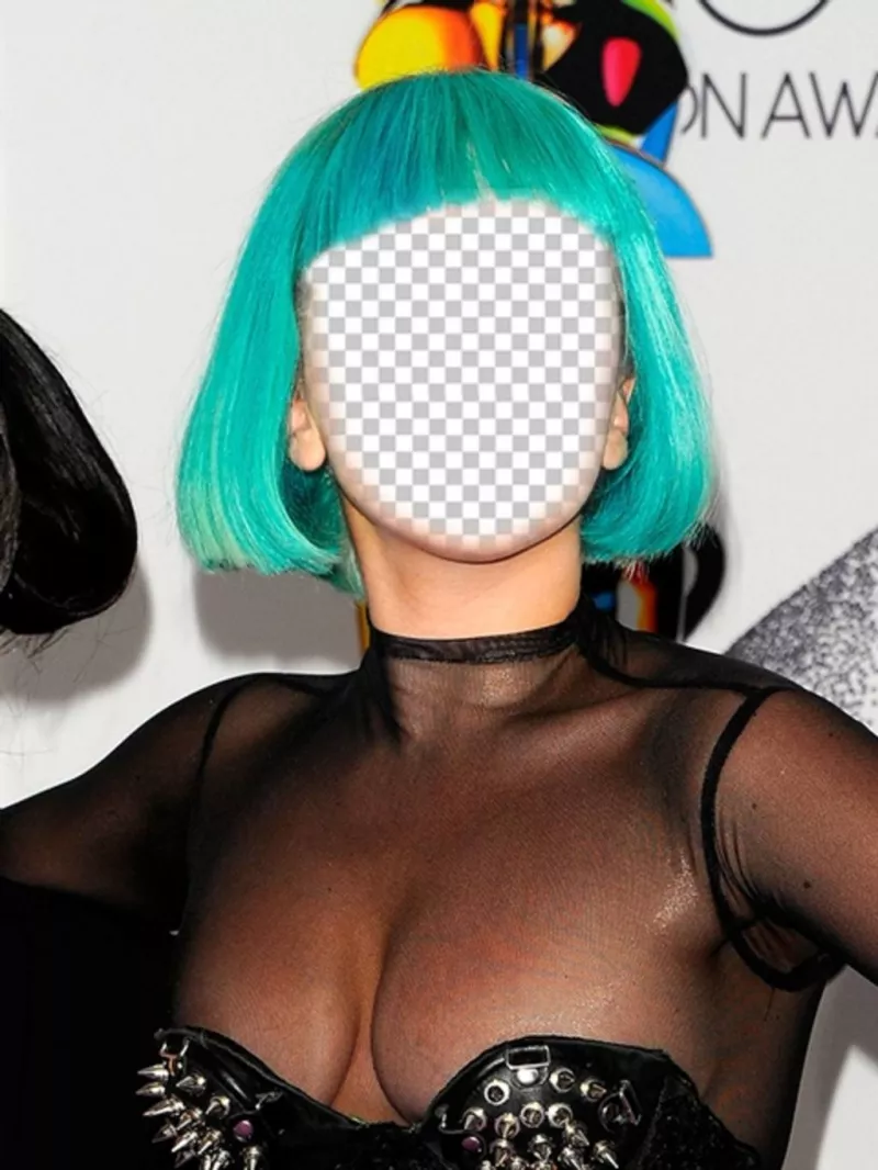 Photomontage of Lady Gaga with a green hairstyle where you can put your face ..