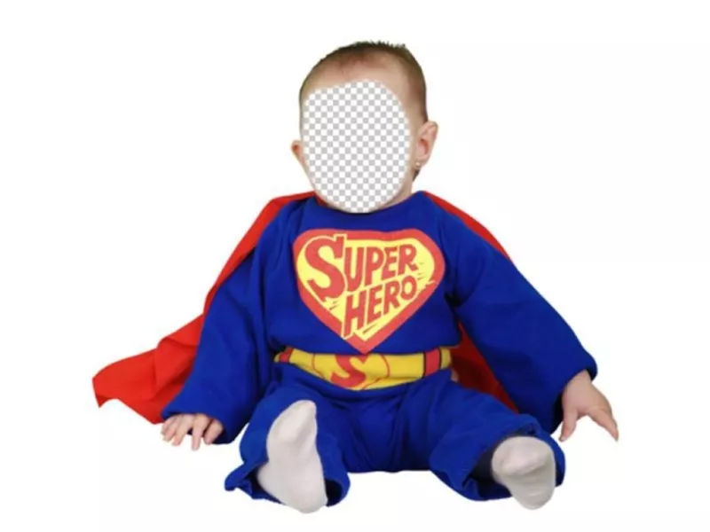 Dress up your baby with this tender photomontage of blue Superhero with red cape. ..
