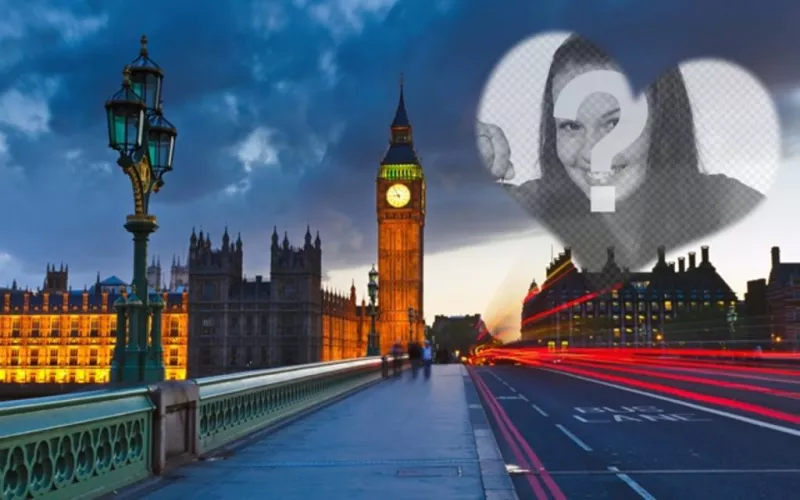 Love photomontage in London with the Big Ben in the background and a semitransparent heart to place the photo you..