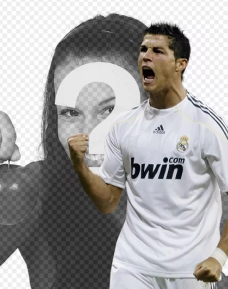 Photomontage of Cristiano Ronaldo screaming after scoring a goal to appear with..
