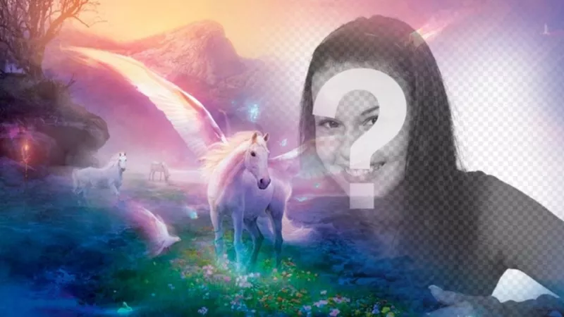 Fantasy photomontage to put your photo with white unicorns on a fantastic dream..
