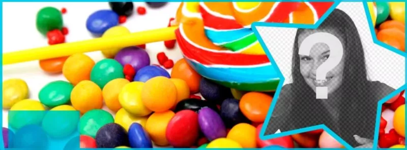 Customize your Facebook profile cover with candy and lollipops and your photo inside a..