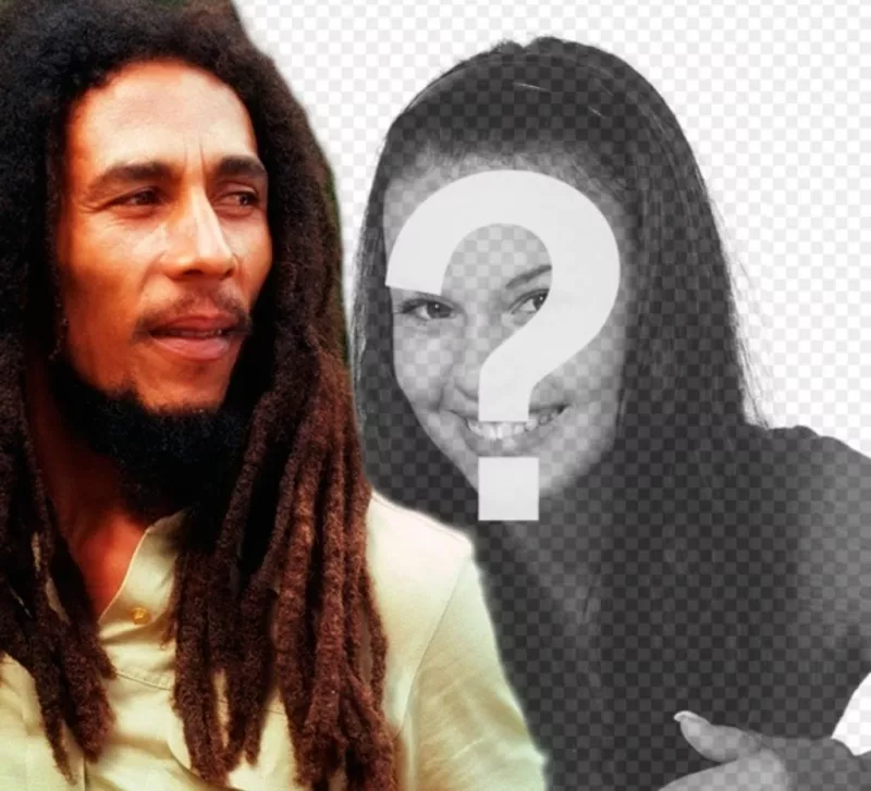 Create a photomontage with Bob Marley by your side loading an image online and adding a phrase..