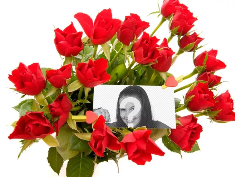 Photo effect to add a photo in the middle of a bouquet of roses. ..