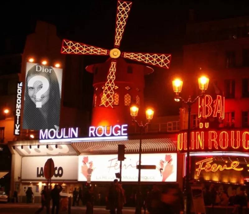 Add your photo to a poster advertising of Dior in the Moulin Rouge in the red light district of..