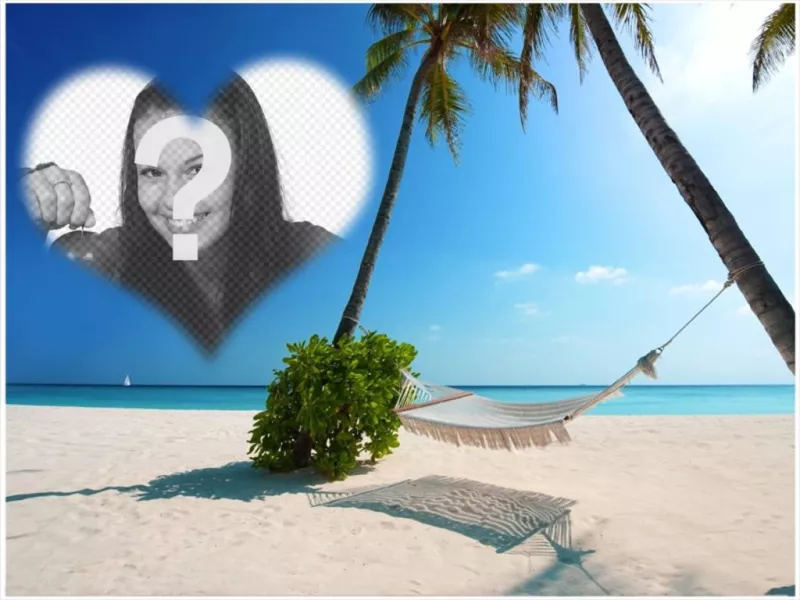 Postcard to put your photo in heart shape on an island paradise. ..