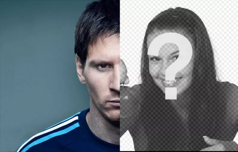 Create a photomontage merging half the face of Messi rivalizing yours to the opposite side. ..