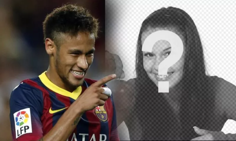 Neymar Jr. photomontage with the football player pointing and smiling at the photograph that you upload. ..