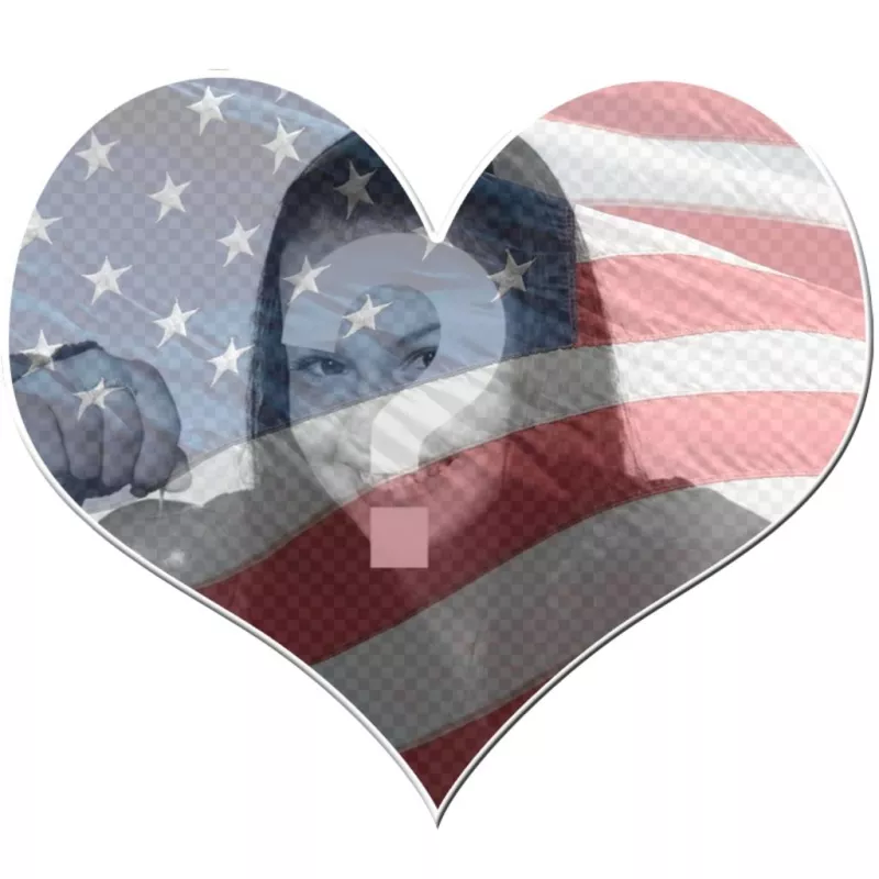 Heart-shaped frame displaying the USA flag. ..