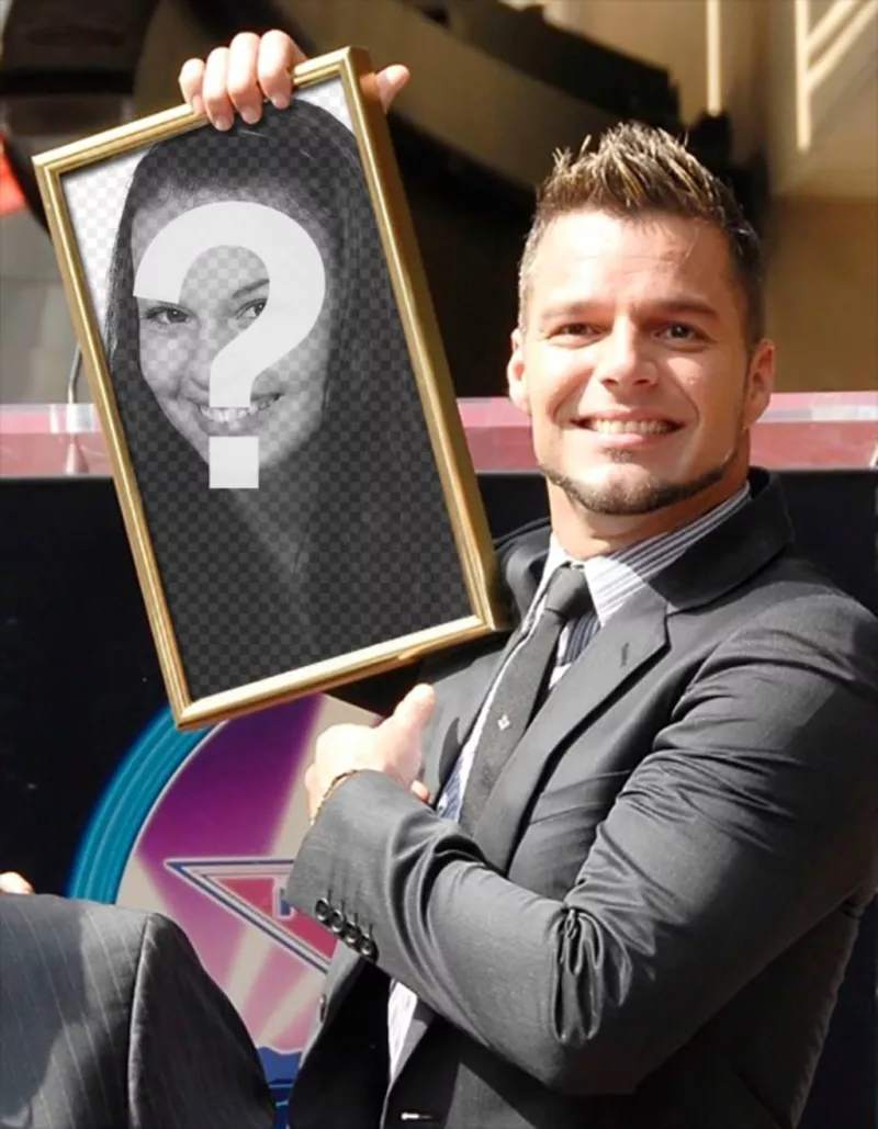Montage next to Ricky Martin, in a frame. ..