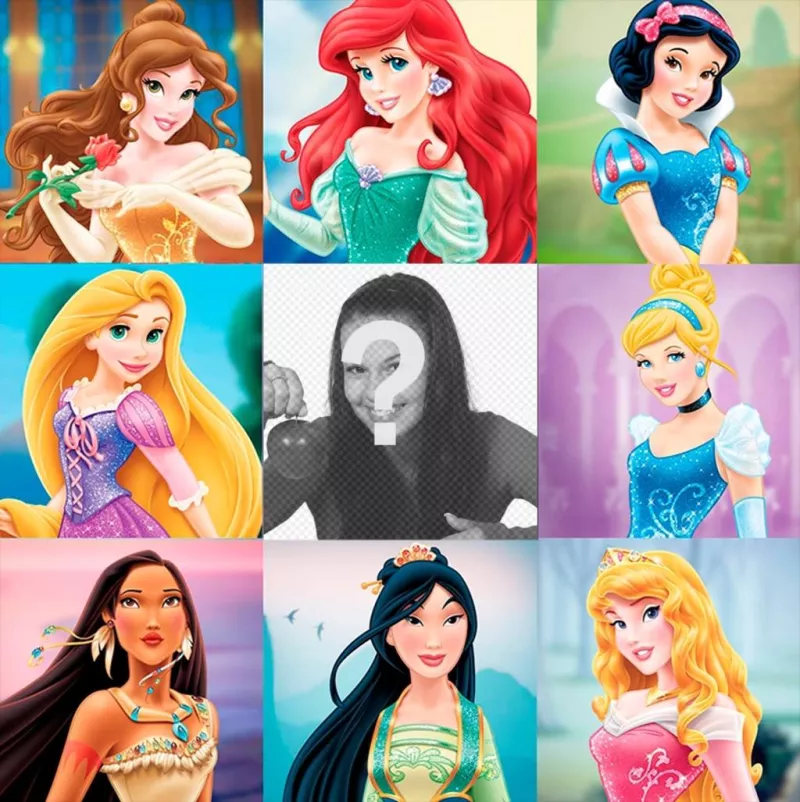 Children photo collage with the most famous Princesses of the world. ..