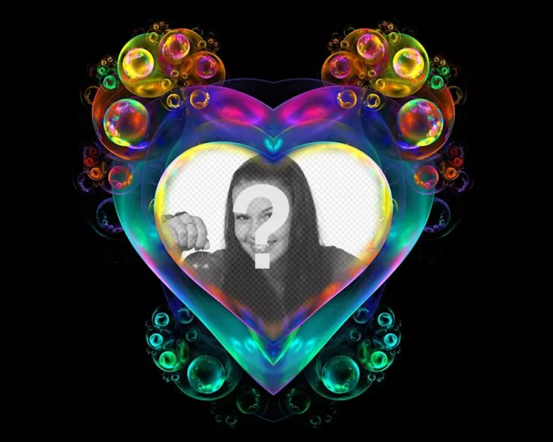 Photo effect of rainbow-colored bubbles to put your photo inside the heart. ..