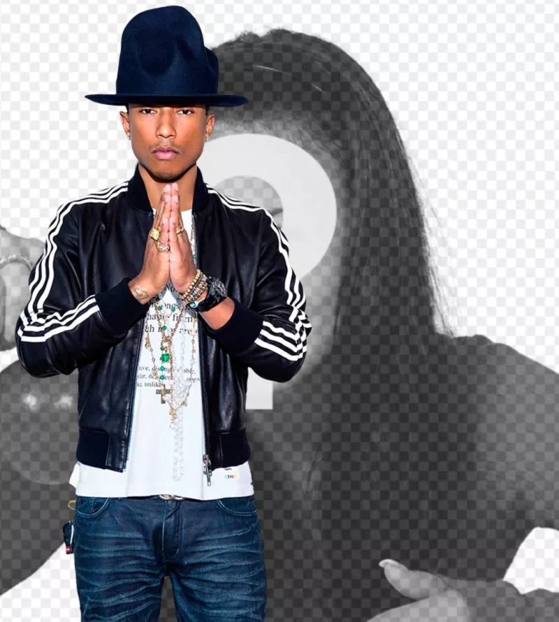 Montage with the singer of the hit "Happy", Pharrell Williams. ..