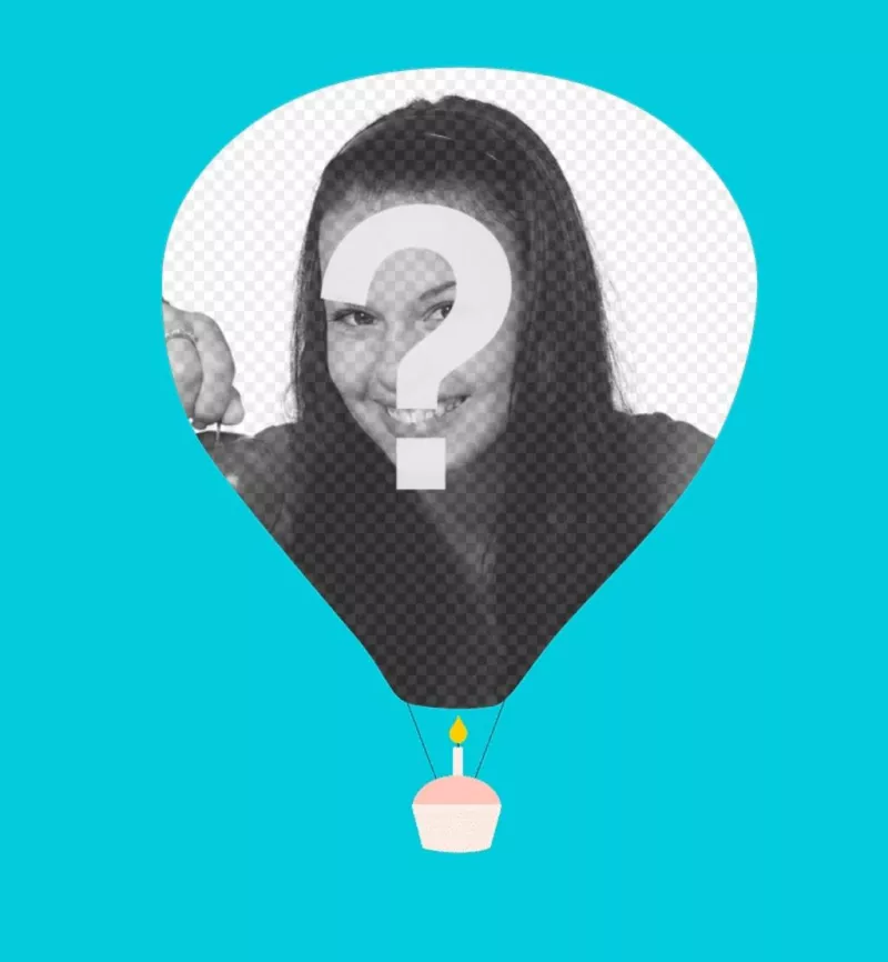 Minimalist greeting card with your picture on a balloon and a floating cupcake. ..