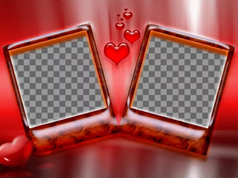 Frame for two photos with red background and hearts. Ideal for lovers on Valentines Day. Very..